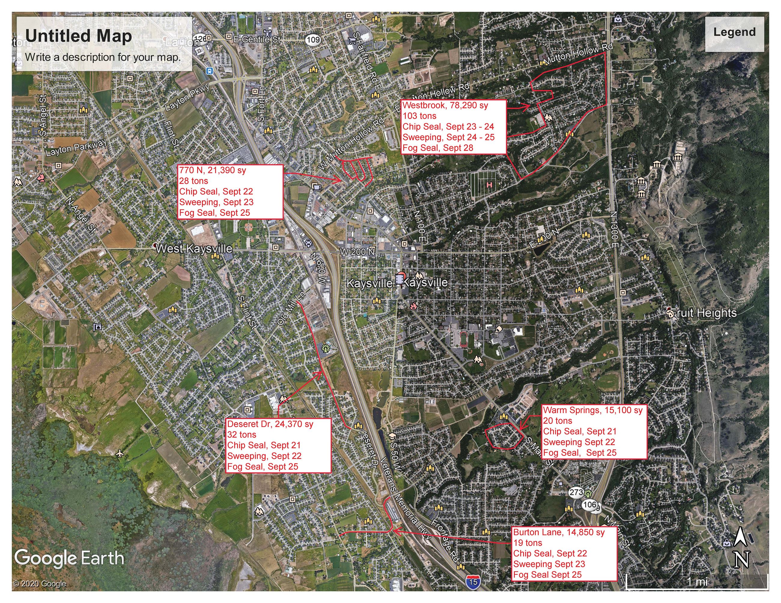 Kaysville Chip Seal Map with Dates
