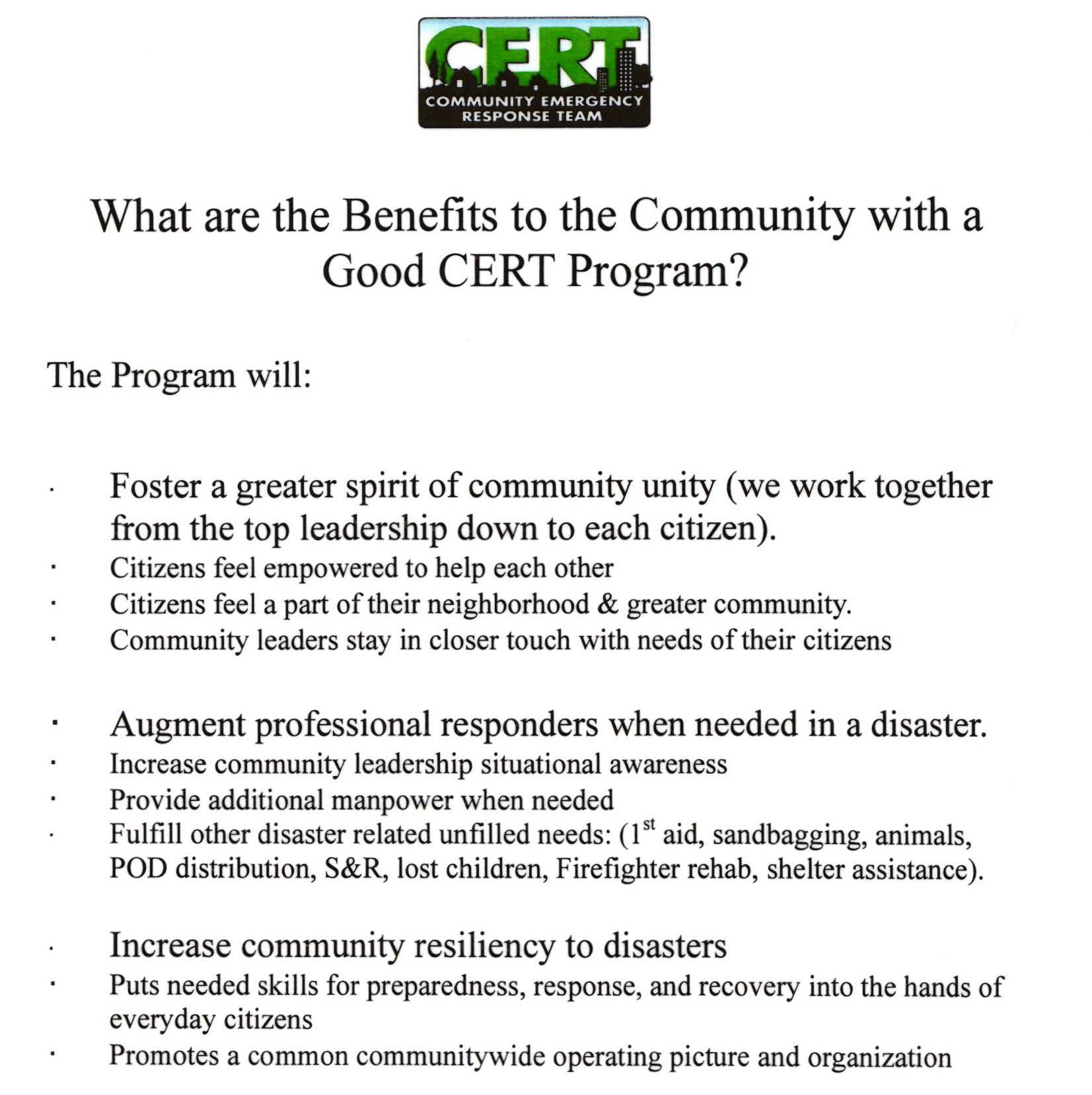 CERT Program Benefits